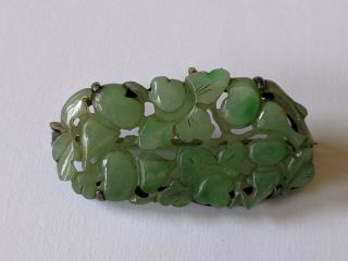 Antique Chinese Sterling Silver Carved Jade Pin Brooch