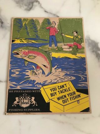 Vintage Antique Ideal Fishing Tackle Lure Reel Advertising Store Display Sign