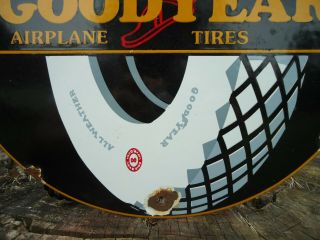 VINTAGE 1930 ' S GOODYEAR AIRPLANE TIRES PORCELAIN METAL SIGN 2