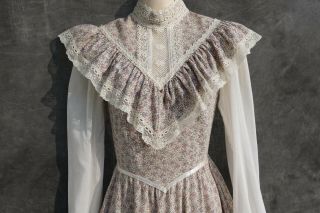 GUNNE SAX Vintage Edwardian Prairie Boho Dress W/ POCKETS Sz 9 Lace Satin Floral 2