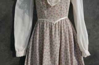 GUNNE SAX Vintage Edwardian Prairie Boho Dress W/ POCKETS Sz 9 Lace Satin Floral 3