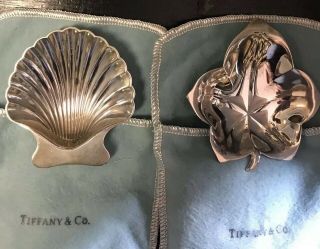 Tiffany & Co Mini Sterling Footed Sea Shell And Maple Leaf Dishes