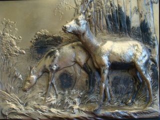 Vintage German Silver Wall Plaque/Sculpture 3D High Relief Buck & Doe 2