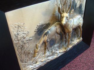 Vintage German Silver Wall Plaque/Sculpture 3D High Relief Buck & Doe 3