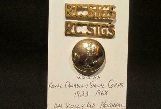 Royal Canadian Corps Of Signals Wwii Era Trio Of Items Button & Titles