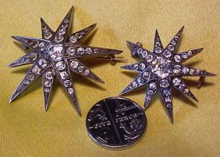 Two Antique Star Design Rhinestone Brooches Of Good Quality = Probably Edwardian