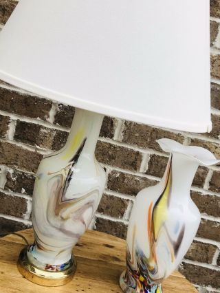 Vintage Mid Century Murano End Of Day Hand Blown Italian Art Glass Lamp Vase Set