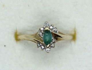 Vintage 9ct Yellow Gold Emerald And Diamond Ring.  Size P.