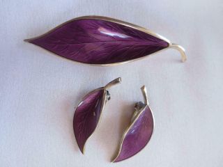 David - Andersen Norway Sterling Silver & Purple Leaf Brooch & Earrings S99 - 301