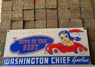 Vintage Washington Gasoline Porcelain Indian Chief Gas Service Station Pump Sign