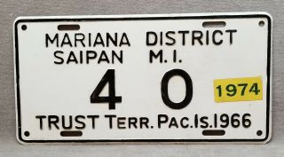 Vintage 1966 Ttpi - Mariana District Saipan Mi License Plate.