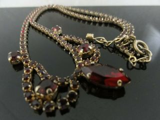 Antique Edwardian Or Art Deco Czech Bohemian Garnet Glass Lavalier Necklace