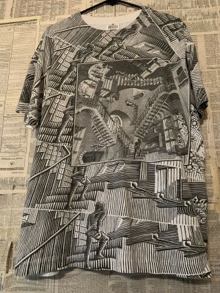 Vtg 90s M.  C.  Escher All Over Print Artist T - Shirt
