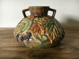 Vintage Roseville Pottery Blackberry Vase Double Two Handle