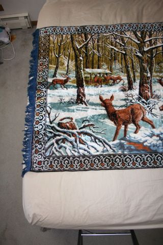 VTG Velvet Tapestry Rug Wall Hanging Elk Deer HUGE NM 48 X 69.  5 2