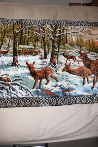 VTG Velvet Tapestry Rug Wall Hanging Elk Deer HUGE NM 48 X 69.  5 3