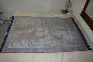 VTG Velvet Tapestry Rug Wall Hanging Elk Deer HUGE NM 48 X 69.  5 6
