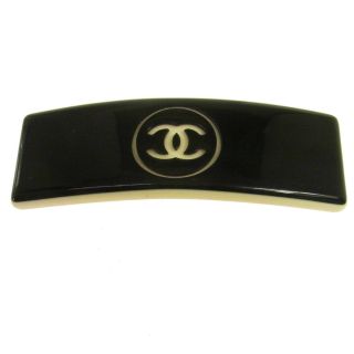 Authentic Chanel Vintage Cc Logos Hair Barrette Black Ivory Accessories Ak32456