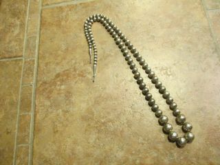 30 " Vintage Navajo Graduated Sterling Silver Pearls Bead Necklace On Foxtail