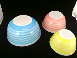 RARE Vintage Pyrex Stripes Mixing bowl full set 401 402 403 yellow pink blue 8