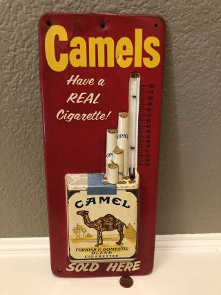 Vtg Camel Cigarettes Tobacco Gas Oil Soda Embossed Metal Thermometer Sign
