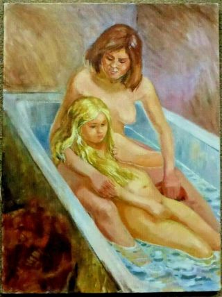 Dorothea Sharp - British School Of Erotic Bathing Nude Mum & Child Vintage Oil