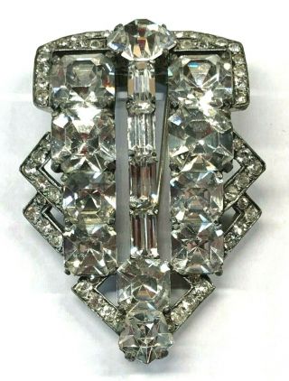 Eisenberg Art Deco Crystal Emerald Cut Rhinestone Fur Clip