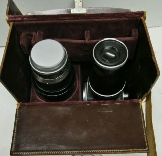 Vintage " Leica " Leather Case W/ Leitz Wetzler Telyt F=20cm 1:45 Lens/ Leitz Gmbh