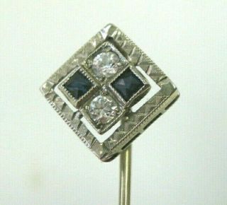 Antique Vintage C.  1910 14k White Gold Diamond And Sapphire Stick Pin W/orig.  Box