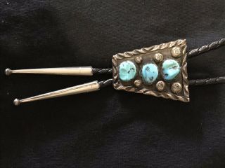 Vintage Native American Sterling Silver & Turquoise Bolo Tie