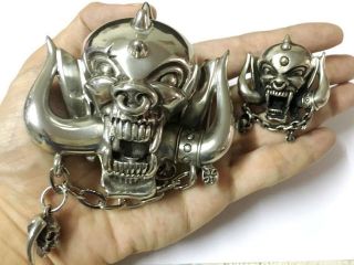 Motorhead Belt Buckle And Broach Lemmy Iron Metal Rock Maiden Skull Vtg