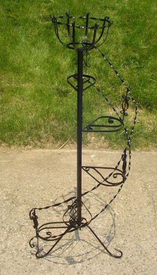 Large Vintage Wrought Iron Metal Spiral Staircase 5 Step Basket Plant Stand