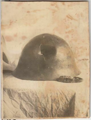 N27 Manchuria Garrison Japan Army Photo Helmet With Bullet Hole
