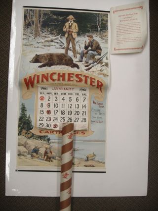 Rare 1961 Winchester Calendar A B Frost Graphics In Tube Nos