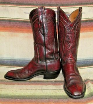 Mens Vintage Lucchese Handmade Black Cherry Goatskin Cowboy Boots 9 C Vgc