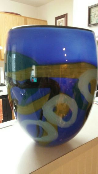 Murano Glass - Large Vase 13 " Tall - Vintage - Signed By Artist.