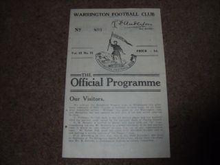 Rare Vintage Pre War Programme Warrington V Broughton 27th December 1930