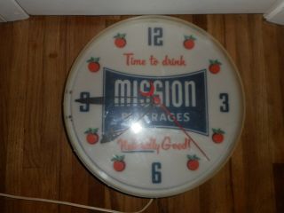 Vintage Mission Orange Soda Pop Lighted Advertising Round Wall Clock -