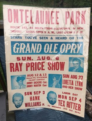 Vintage Grand Ole Opry Poster Loretta Lynn Hank Williams Jr.  22 " X28 "