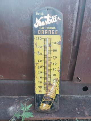 Vintage 1930s Drink Nesbitts Orange Thermometer Sign Old Pop Gas Station