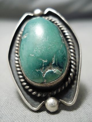 Huge Vintage Navajo Domed Green Turquoise Sterling Silver Native American Ring