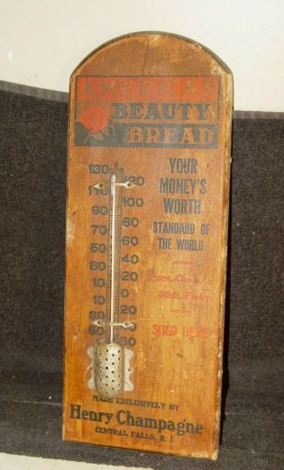 Estate Old Vintage Advertising Wooden American Beauty Bread Thermometer Sign