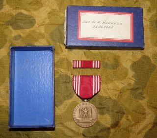 Us Army Good Conduct Decoration Medal & Ribbon In 1944 - Dated Box - Named