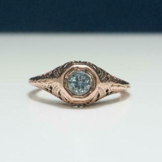 Lovely Vintage.  28ct Aquamarine 14k Rose Gold Sterling Filigree Ring