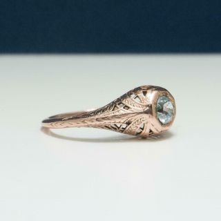 Lovely Vintage.  28ct Aquamarine 14k Rose Gold Sterling Filigree Ring 4