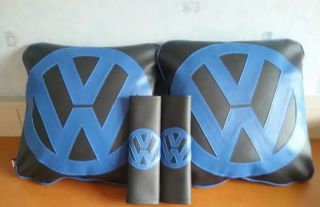 Vw Faux Leather Cushions X2&seat Belt Protectors Bundle Black &blue More Colours