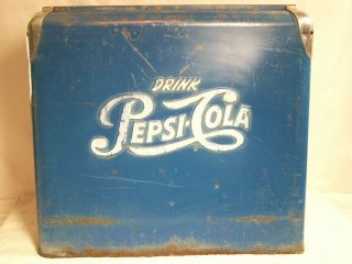 Vintage 1950 ' s Blue DRINK PEPSI COLA Metal Cooler w/Opener,  Functions Perfectly 7