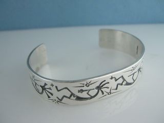 Vintage Sterling Silver Navajo Cuff Bracelet W/ Stamped & Decorated Patterns Ch