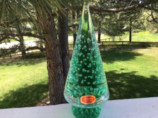 Vtg Murano Green Glass Christmas Tree Mid Century Label Hand Blown Bubbles