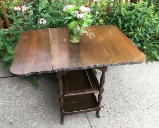 Antique Vtg 1960s Moving Wood Bar Tea Serving Buffet Cart Removable Glass Tray